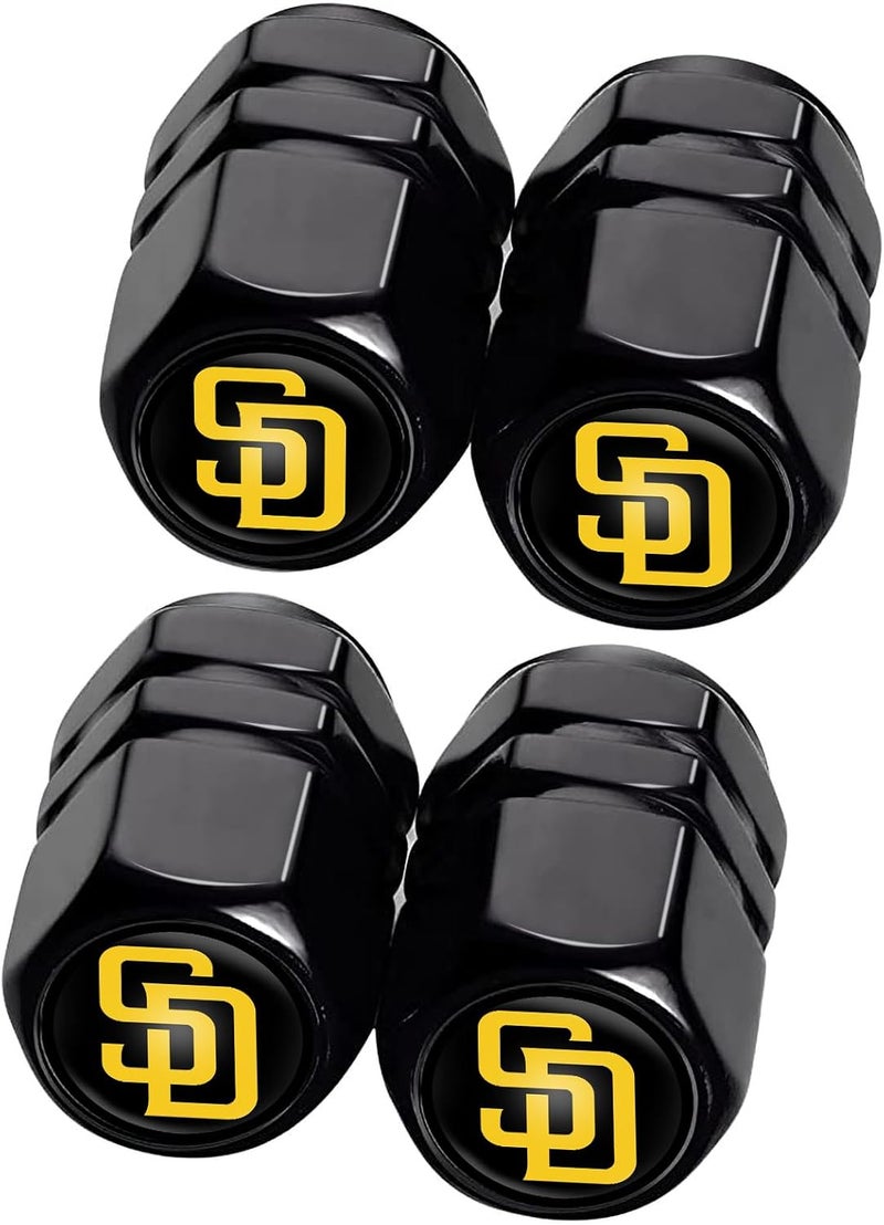 WiiFiive 4Pcs Padres Car Tire Valve Stem Caps, Aluminum Auto Tire Valve Caps for Padres Baseball Fans,Universal Stem Covers/Dust Caps for Cars - Image 1